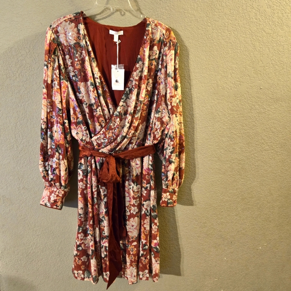 LC Lauren Conrad New Womens Multicolored Floral Long Sleeve Dress Ruffle Hem 2X